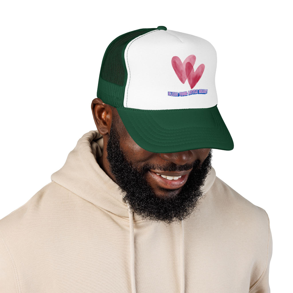 Trucker Hat - 'Bless Your Little Heart' Pink Watercolor Hearts
