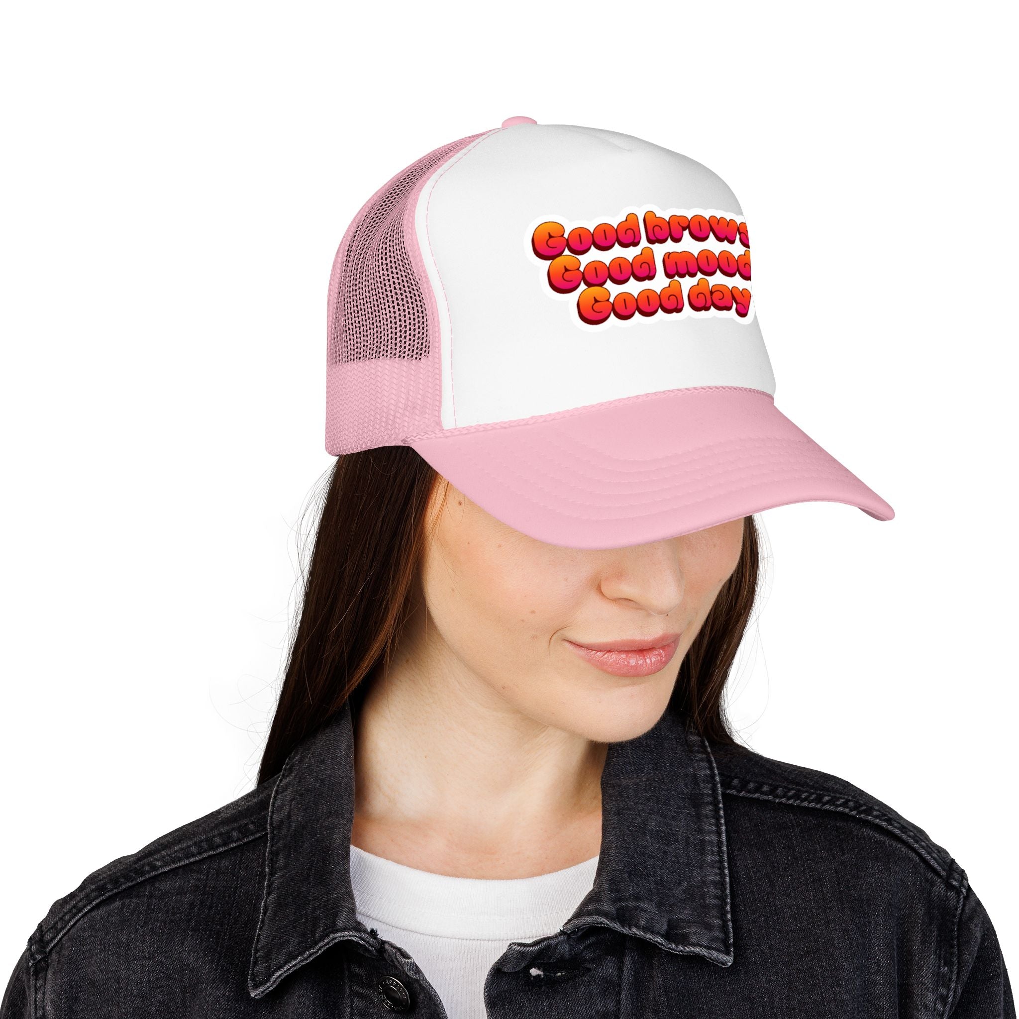 Trucker Hat — "Good Brows Good Mood Good Day" Retro Patch Cap