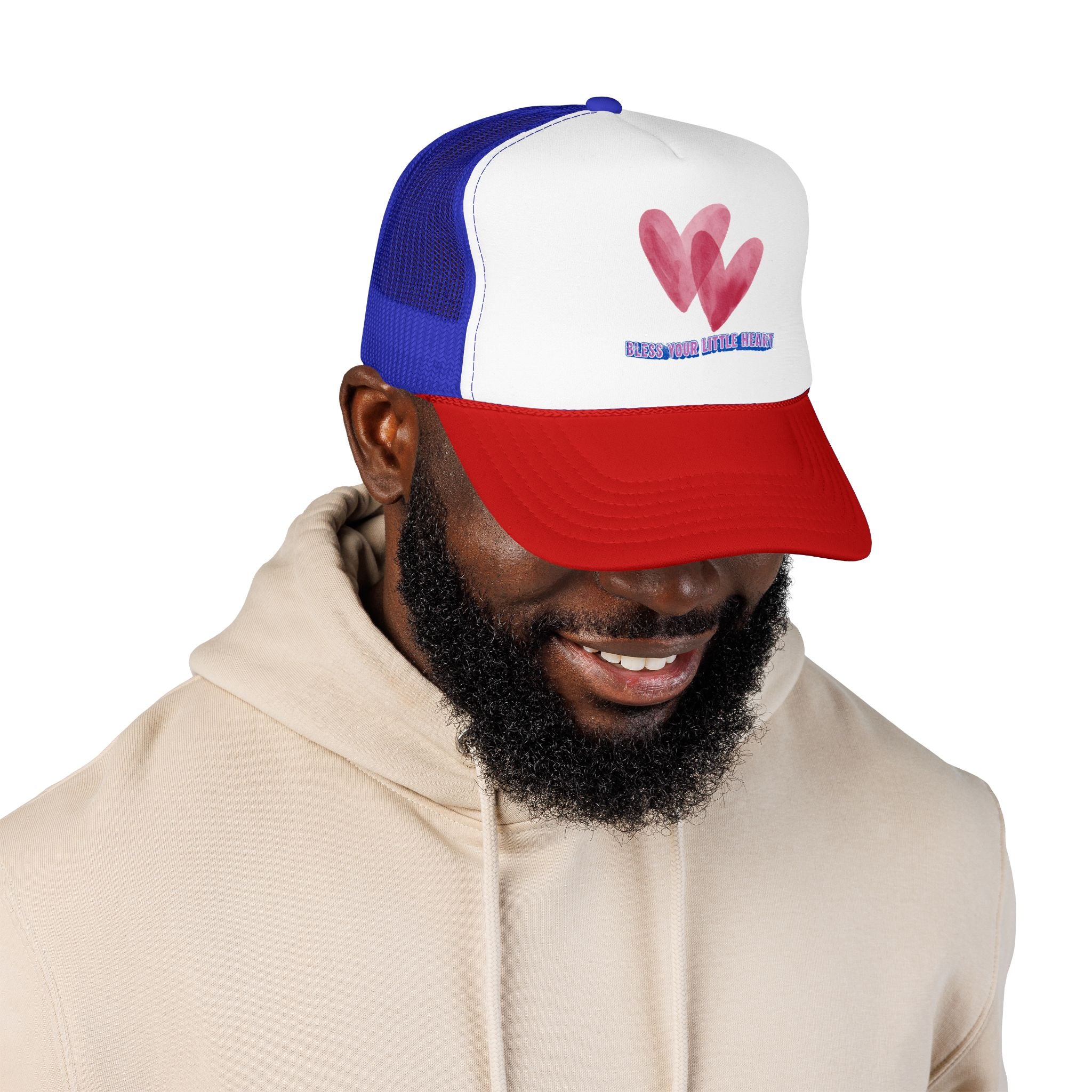 Trucker Hat - 'Bless Your Little Heart' Pink Watercolor Hearts
