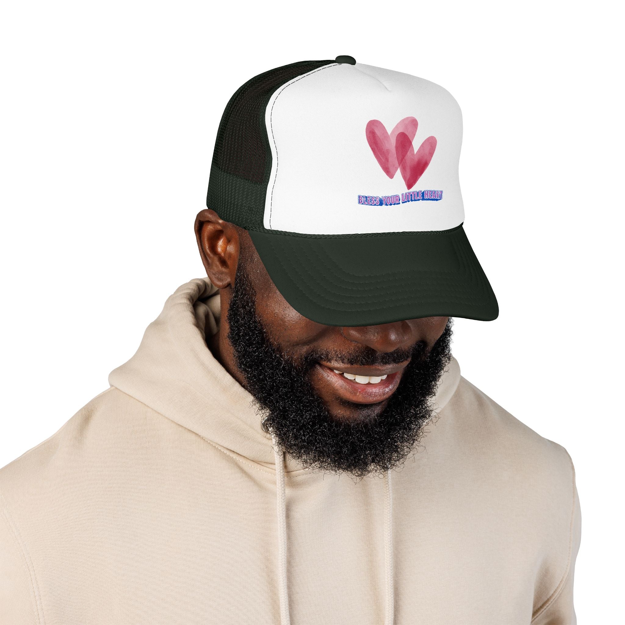 Trucker Hat - 'Bless Your Little Heart' Pink Watercolor Hearts