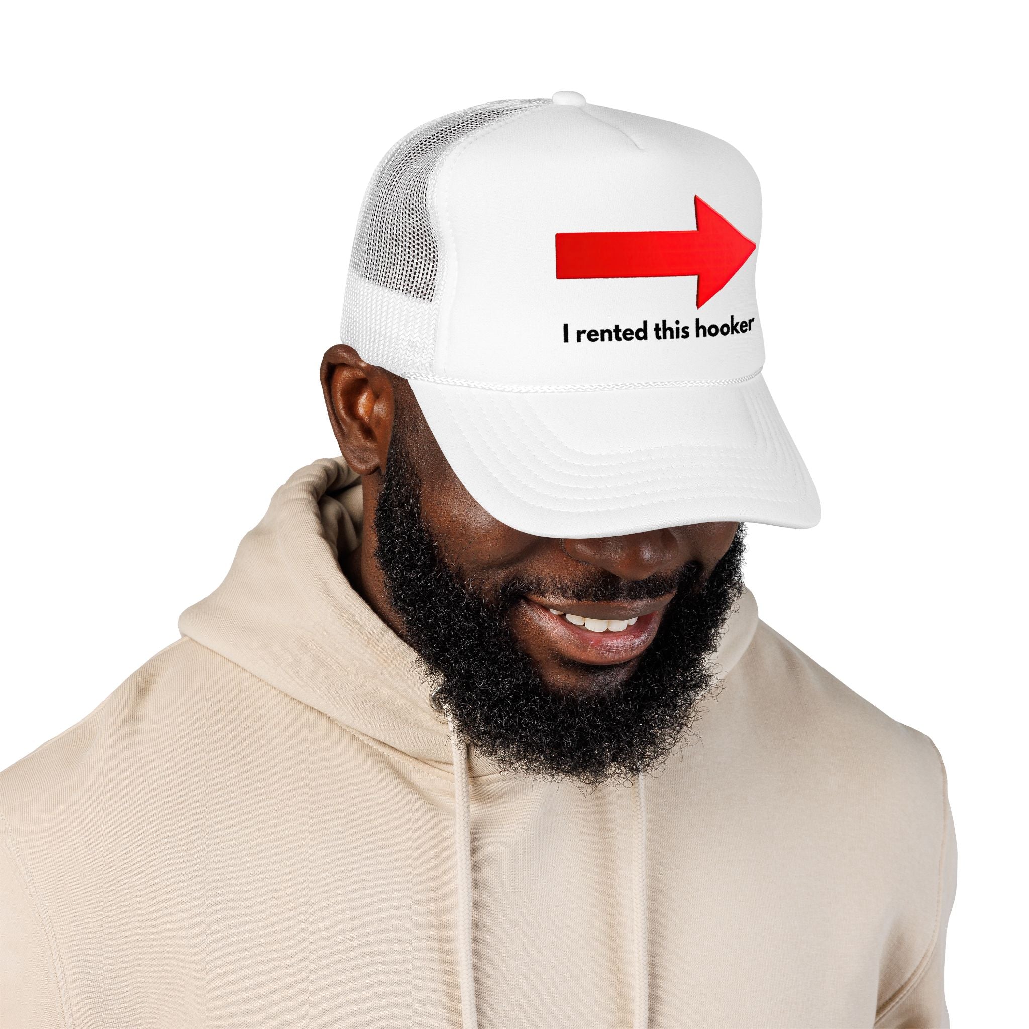 Arrow Trucker Hat — Bold Red Right-Pointing Foam Cap