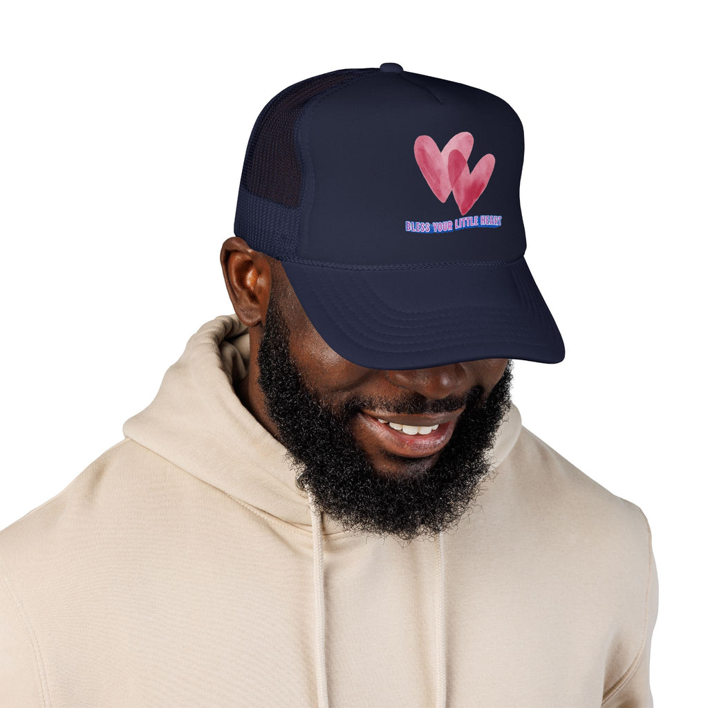 Trucker Hat - 'Bless Your Little Heart' Pink Watercolor Hearts