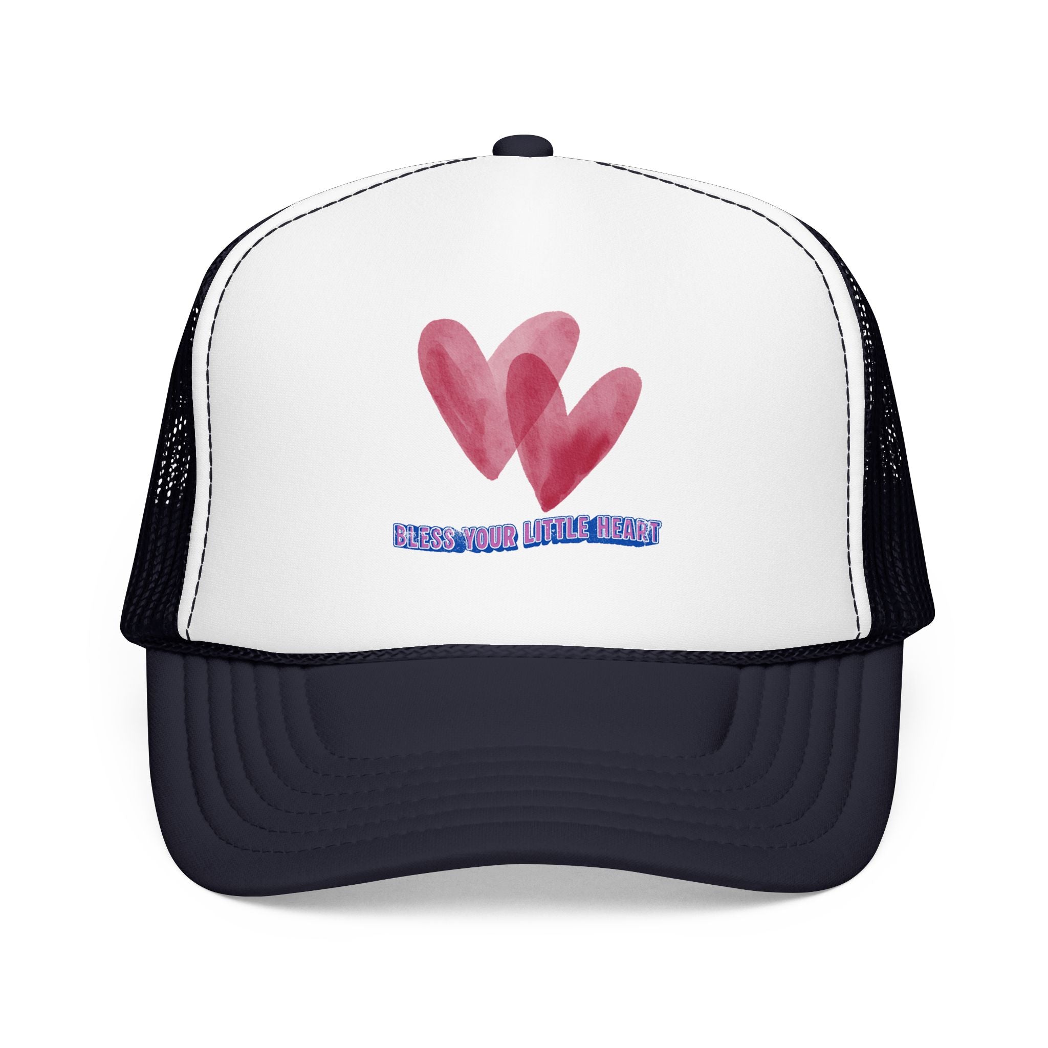 Trucker Hat - 'Bless Your Little Heart' Pink Watercolor Hearts
