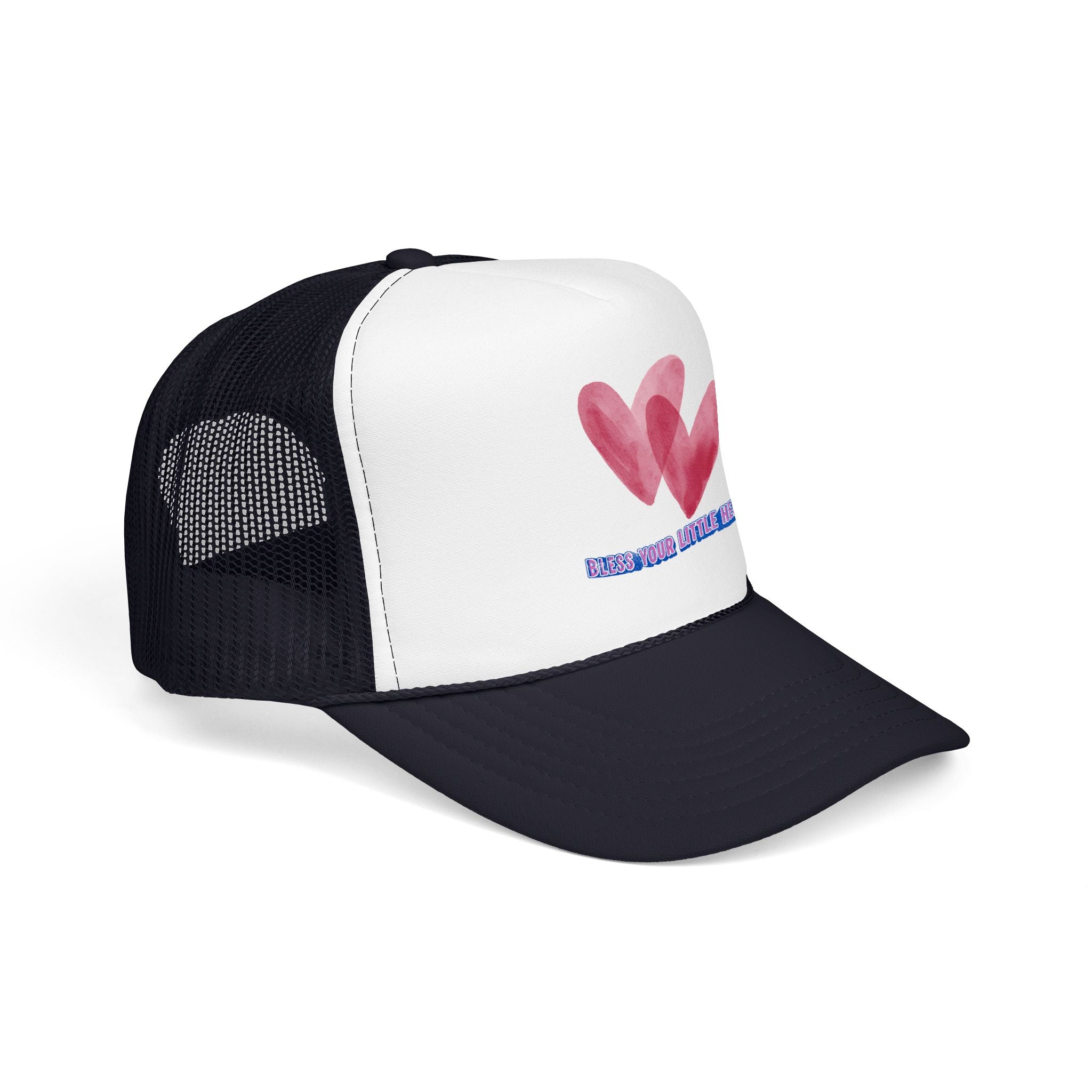 Trucker Hat - 'Bless Your Little Heart' Pink Watercolor Hearts