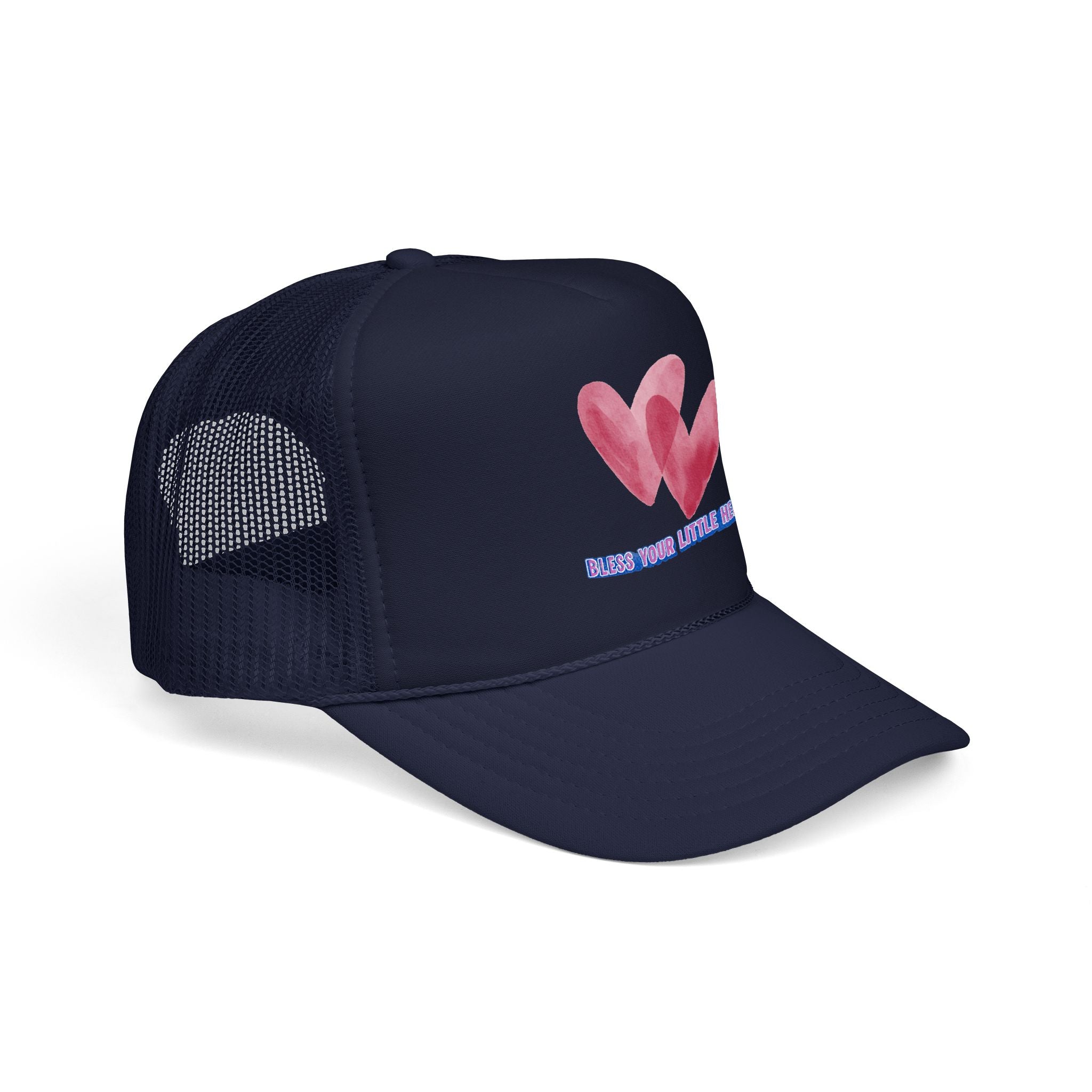 Trucker Hat - 'Bless Your Little Heart' Pink Watercolor Hearts