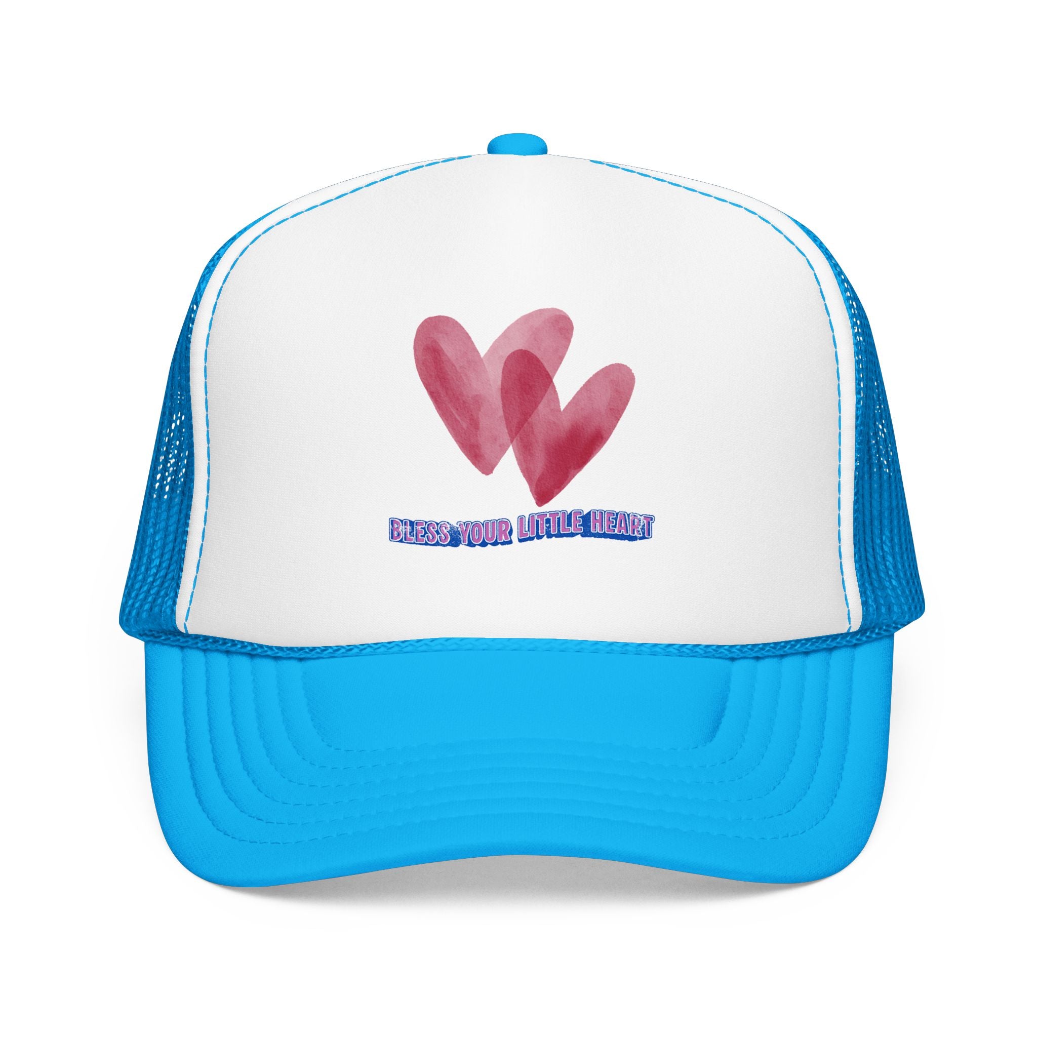 Trucker Hat - 'Bless Your Little Heart' Pink Watercolor Hearts