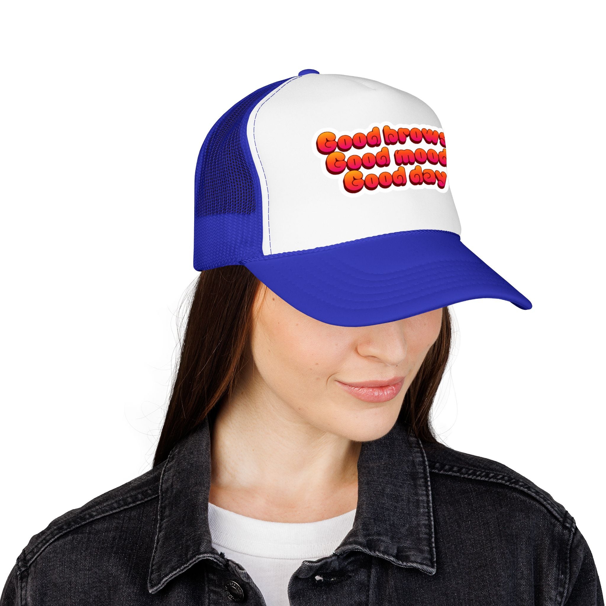 Trucker Hat — "Good Brows Good Mood Good Day" Retro Patch Cap