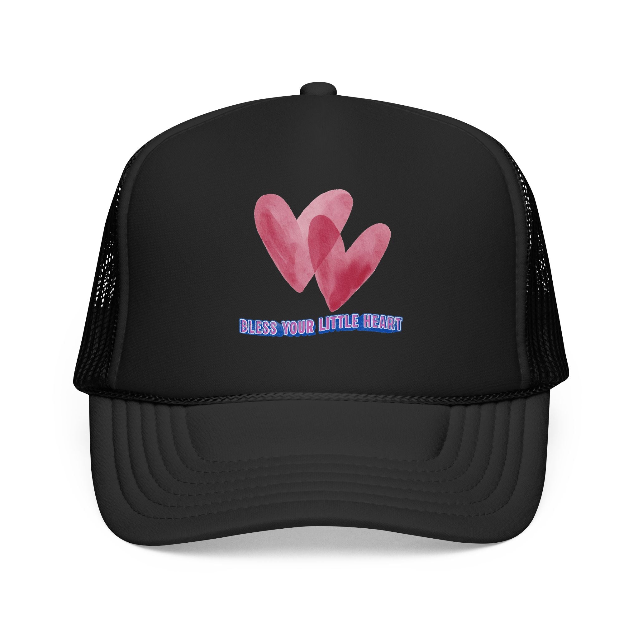 Trucker Hat - 'Bless Your Little Heart' Pink Watercolor Hearts