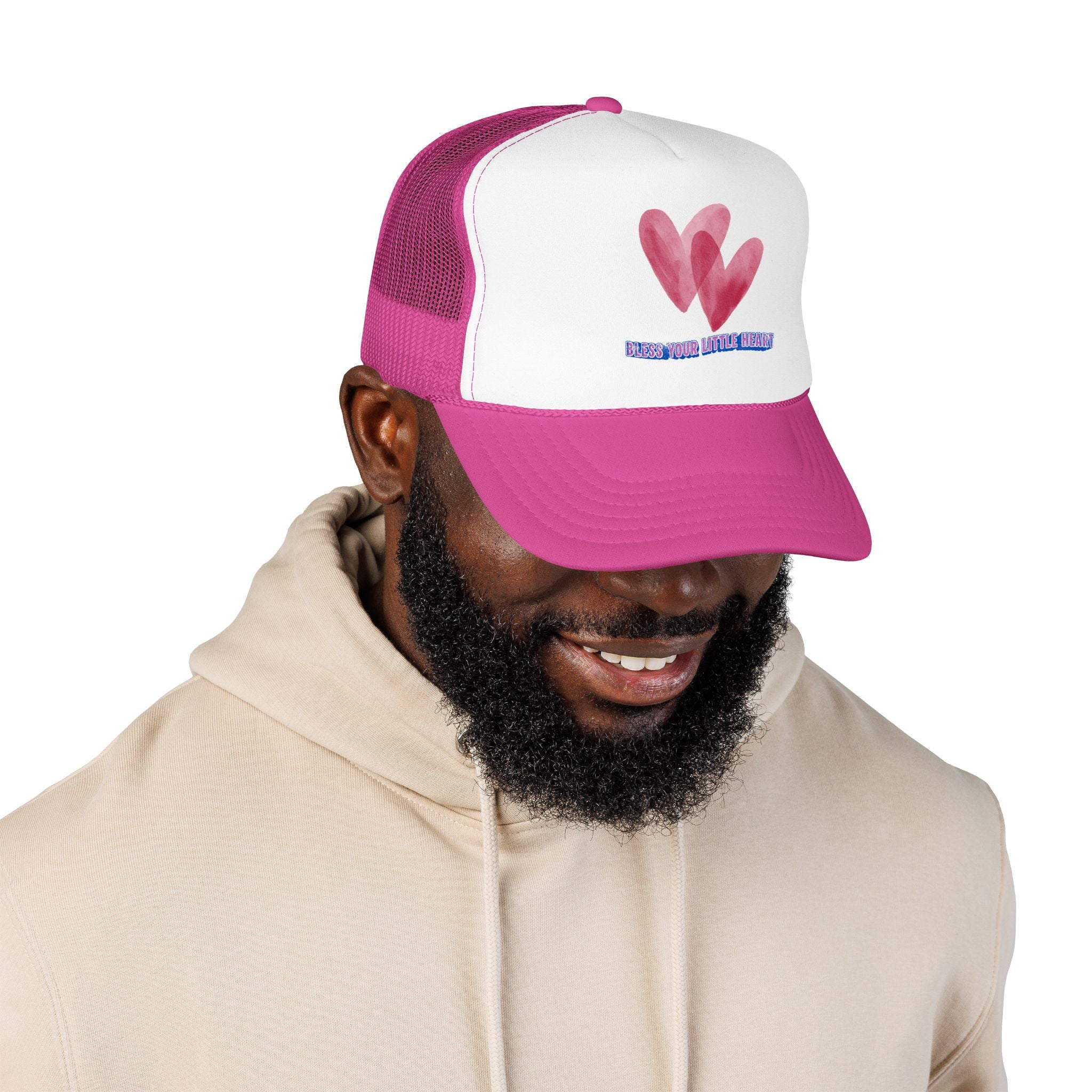Trucker Hat - 'Bless Your Little Heart' Pink Watercolor Hearts