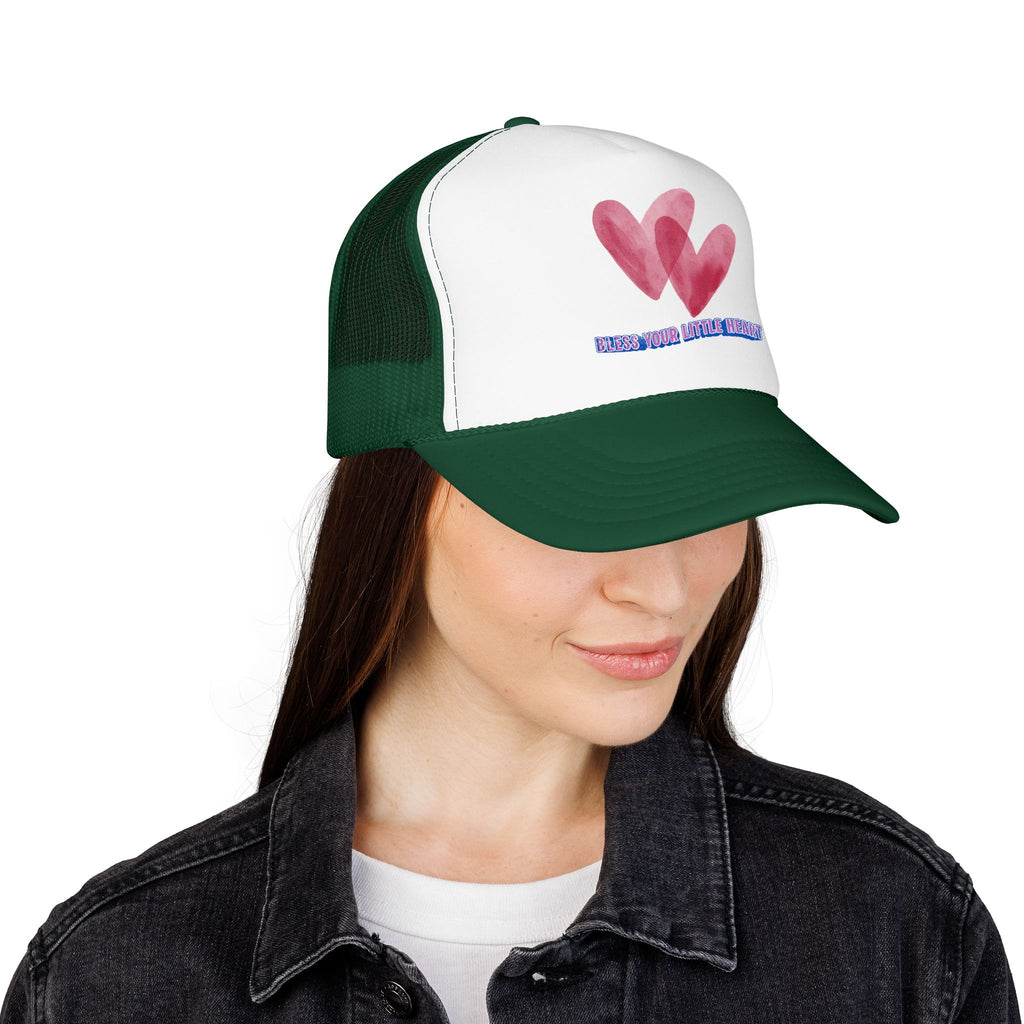 Trucker Hat - 'Bless Your Little Heart' Pink Watercolor Hearts