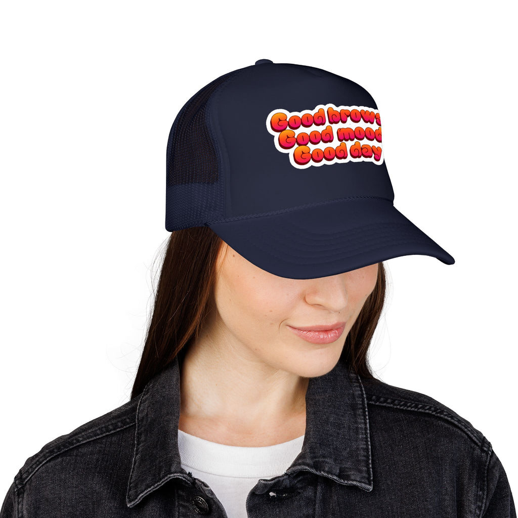 Trucker Hat — "Good Brows Good Mood Good Day" Retro Patch Cap