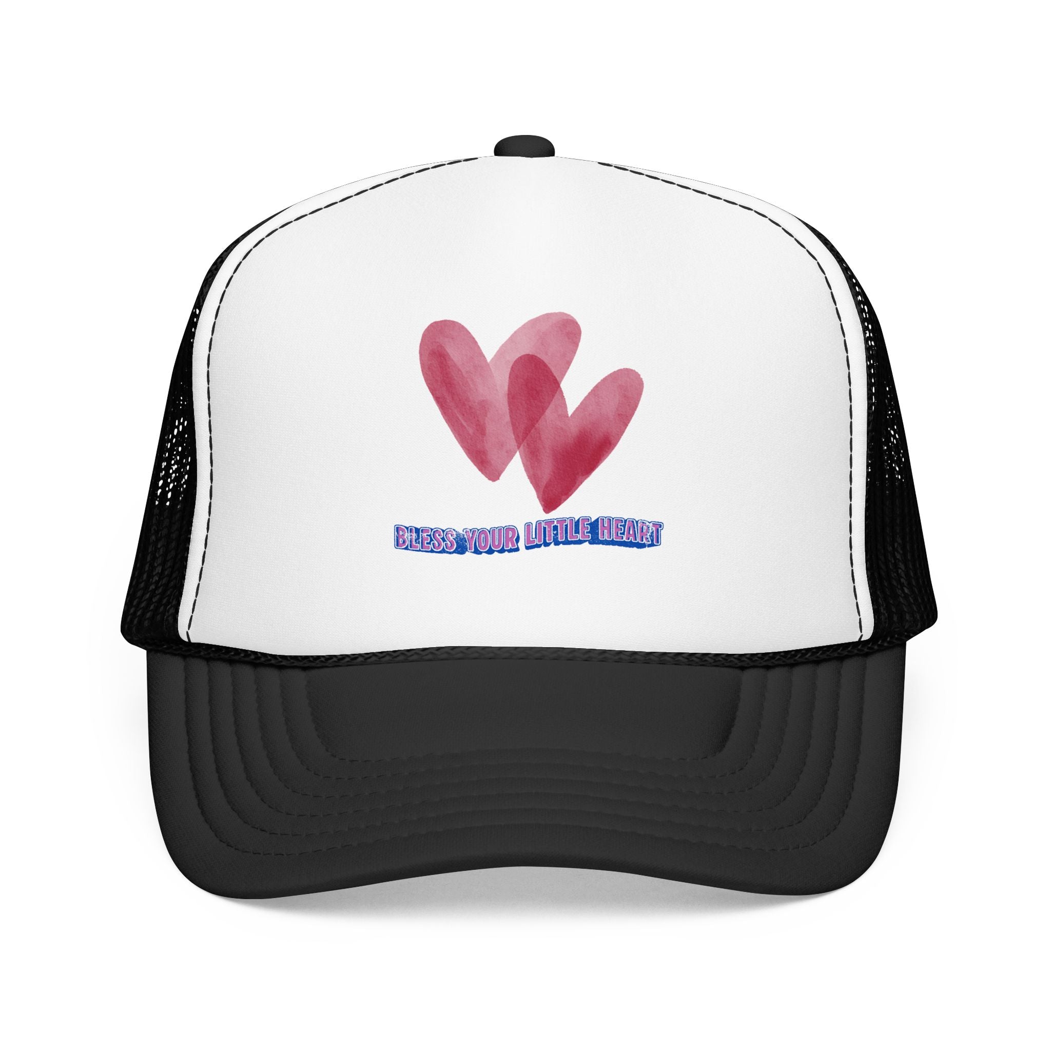 Trucker Hat - 'Bless Your Little Heart' Pink Watercolor Hearts