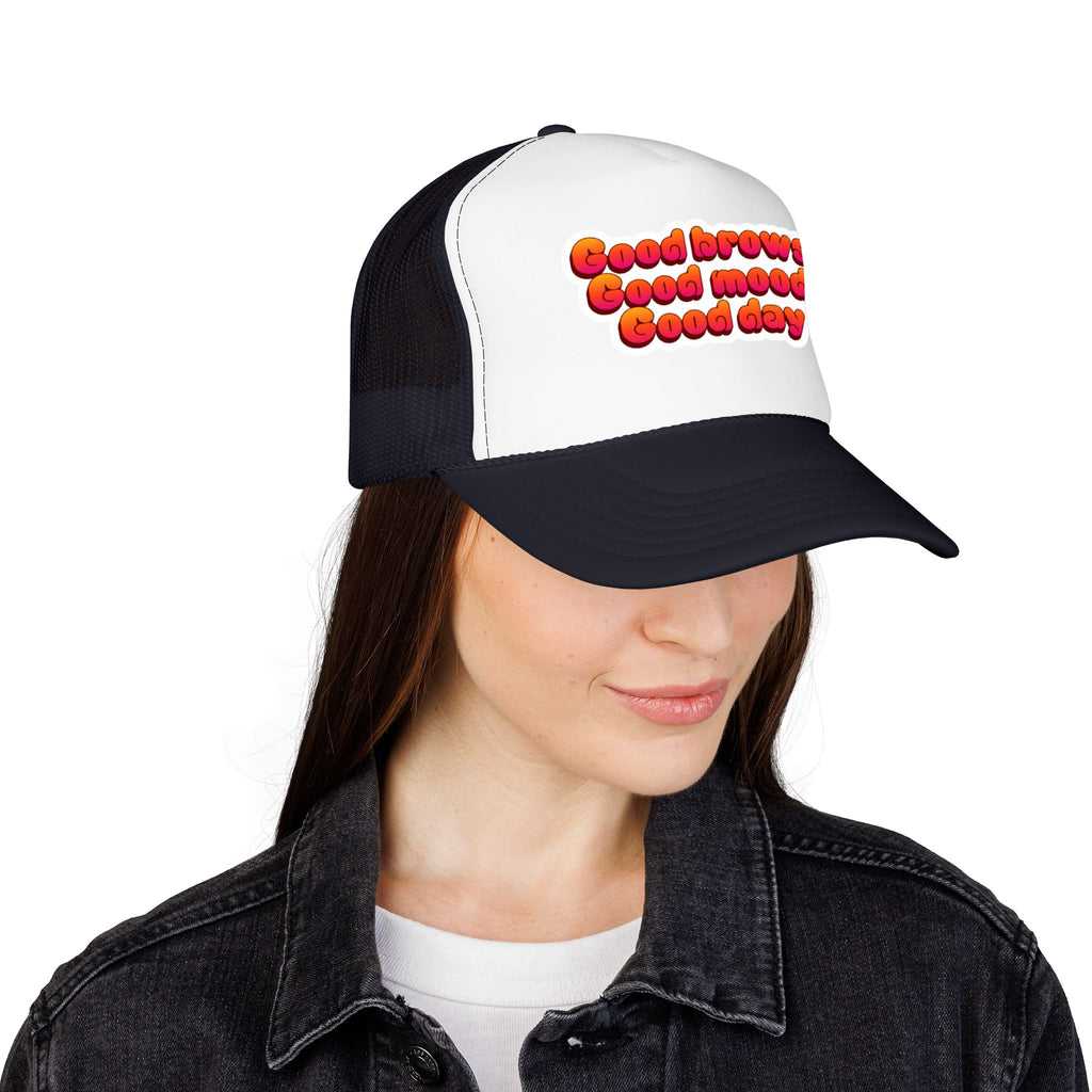 Trucker Hat — "Good Brows Good Mood Good Day" Retro Patch Cap