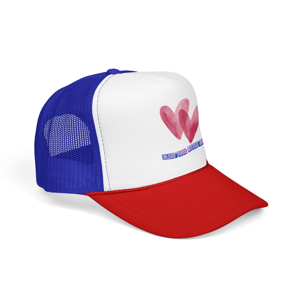 Trucker Hat - 'Bless Your Little Heart' Pink Watercolor Hearts