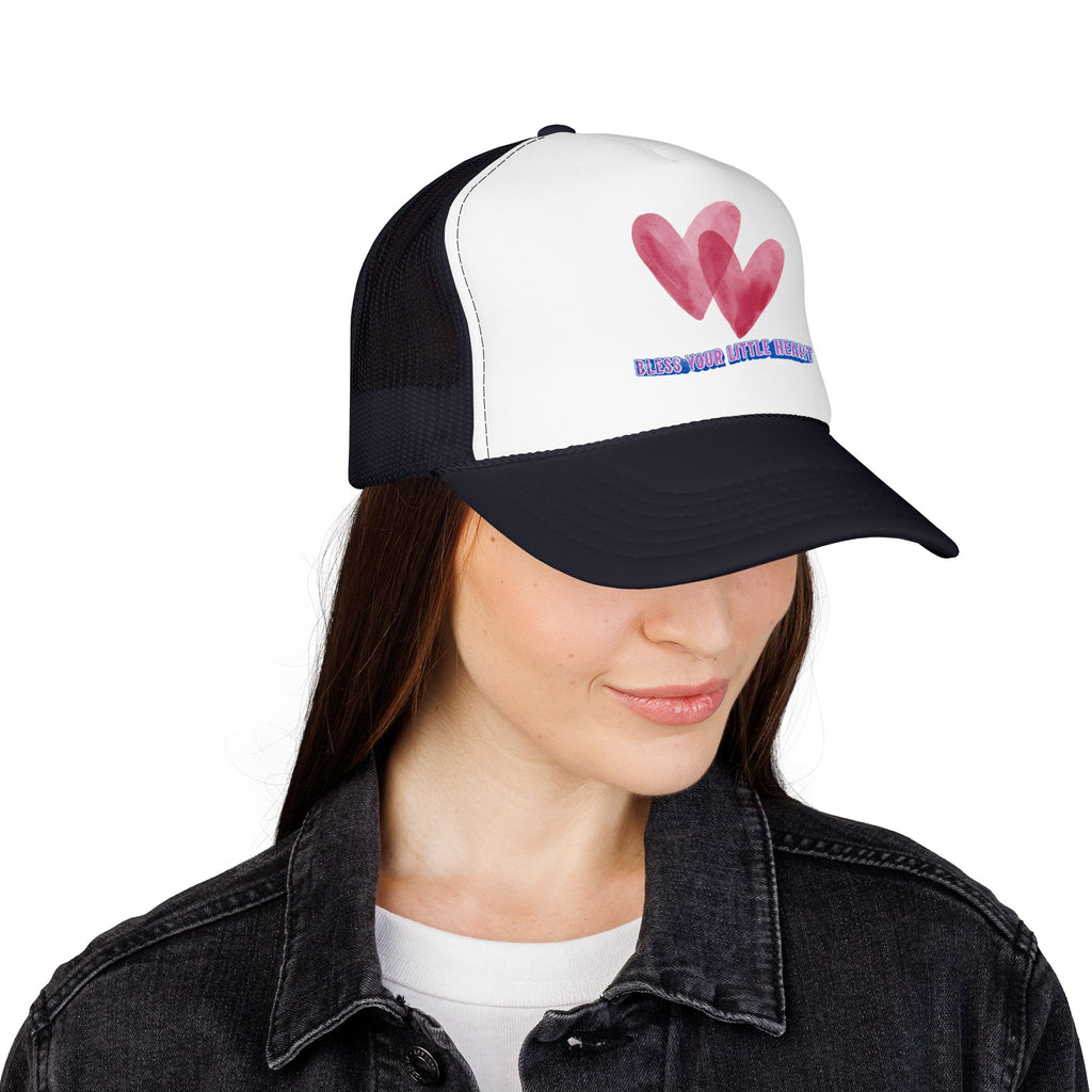 Trucker Hat - 'Bless Your Little Heart' Pink Watercolor Hearts