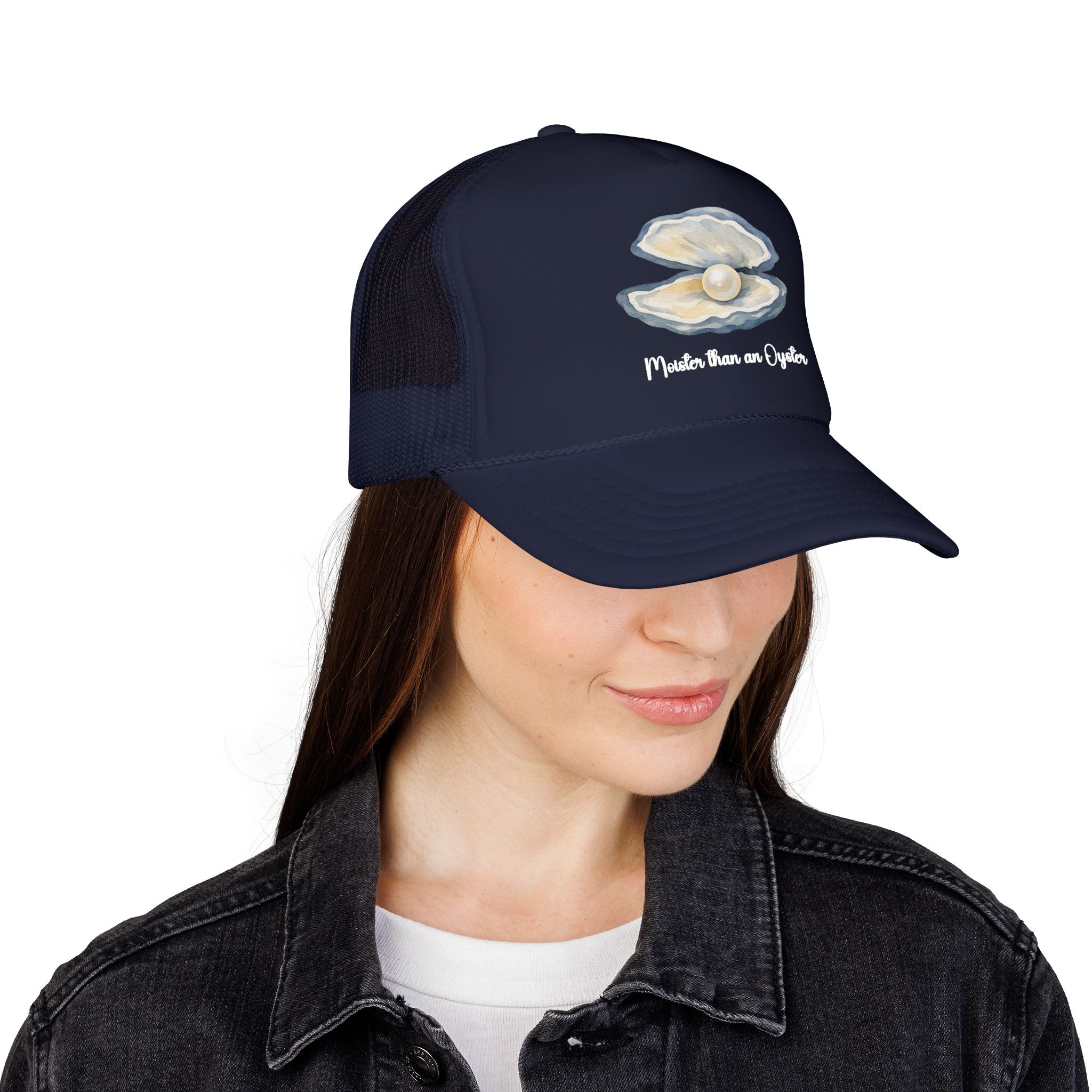 Oyster Pearl Trucker Hat — "Made from an Oyster" Beachy Foam Cap